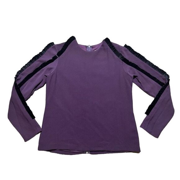 Elenore Blouse Women's Small Vintage 90s Ruffle Trim Raglan Purple Elegant Top - Picture 1 of 8